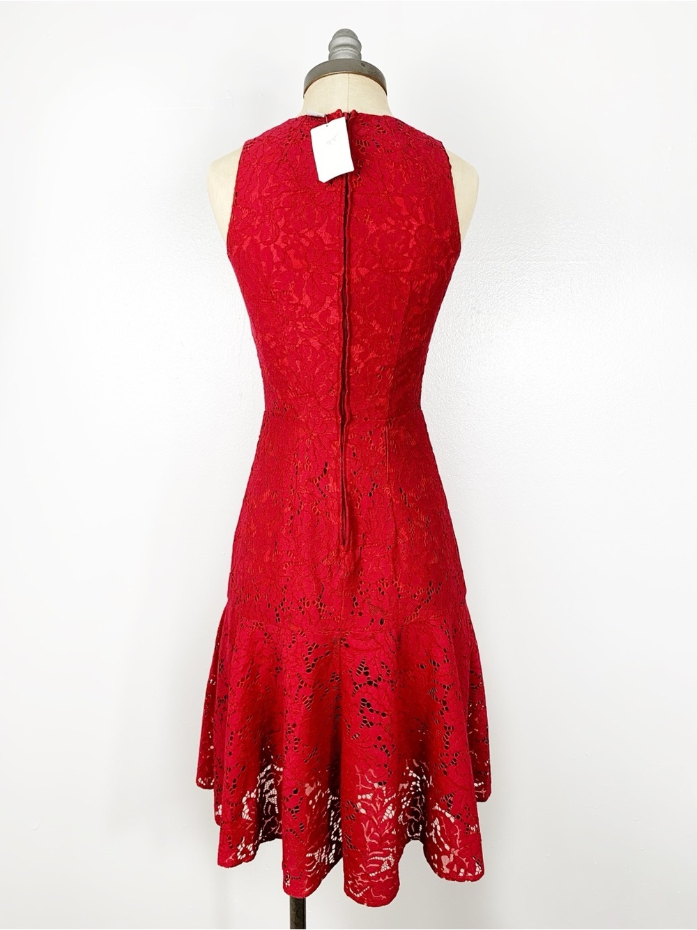 H&M Red Lace Midi Fit-and-Flare Dress 4 NWT - Picture 4 of 9